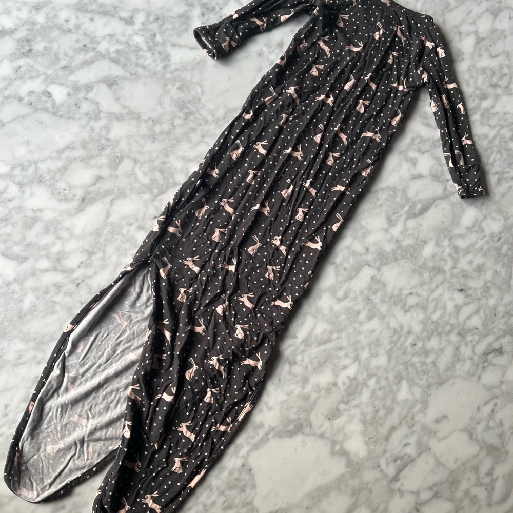 Kids One Piece Tie Bottom in Black and Pink Bunnies